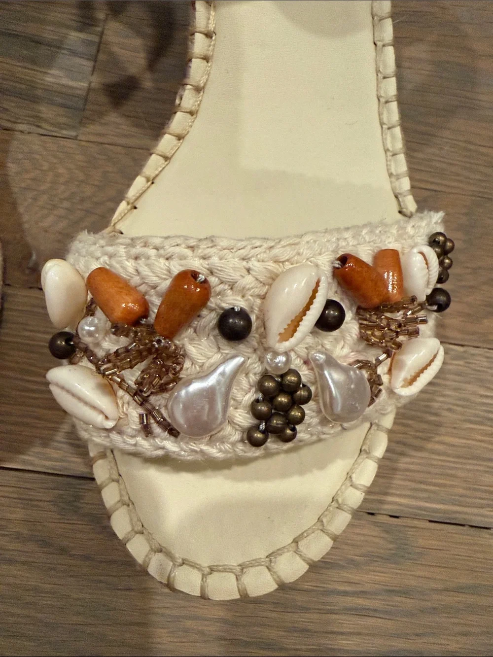 Franco Sarto Cream Beaded Espadrille Wedge Sandals - Picture 4 of 5
